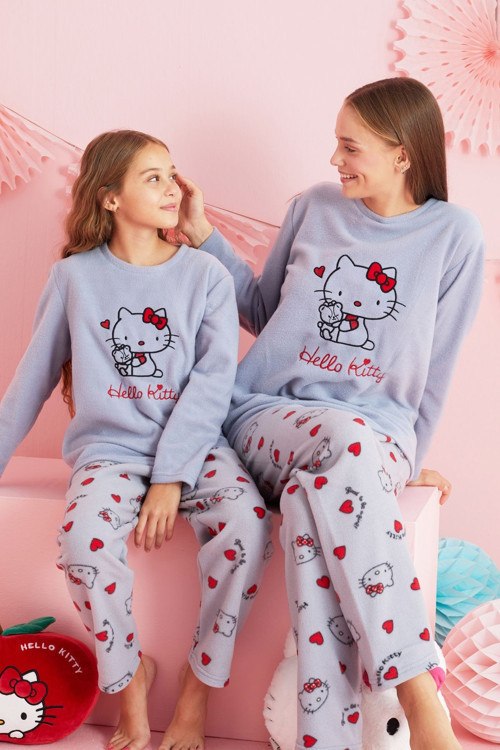 Lisanslı Polar Çok Renkli Nakışlı Bisklet Yaka Pijama Takım HK303