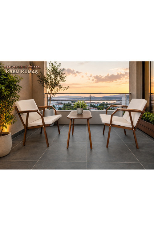 Viento 1-1 Bahçe Balkon Mobilyası,Kahve İskelet