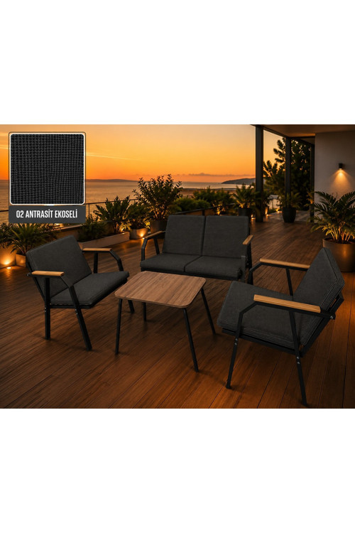 Viento 2-1-1 Bahçe Balkon Mobilyası,Kumaş Rengi 02 Antrasit Ekoseli