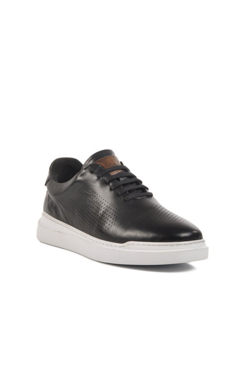 Siyah-Beyaz Hakiki Deri Delikli Hava Alabilen Erkek Günlük Ayakkabı 411