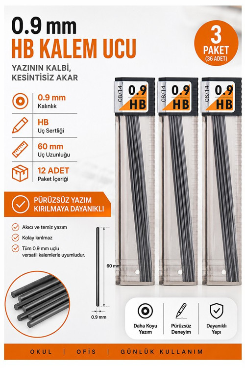 Kaliteli Kalem Ucu 12 li 0.9 mm HB 3 Paket Tombow Versatil Kalem Uç Mekanik Uçlu Otomatik Kurşun Kalem Ucu 60mm Yumuşak