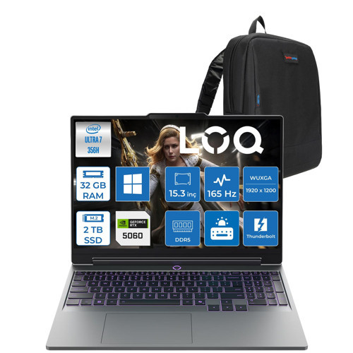 Loq 15IPH11 Intel Core Ultra 7 356H Aı 32GB Ddr5 2tb SSD 8GB/RTX5060 115W 15.3" Wuxga 165Hz, G-Sync IPS 300NITS 100% Srgb WINDOWS11HOME Gaming Bilgisayar W83SL001PTRH13+ZETTAÇANTA
