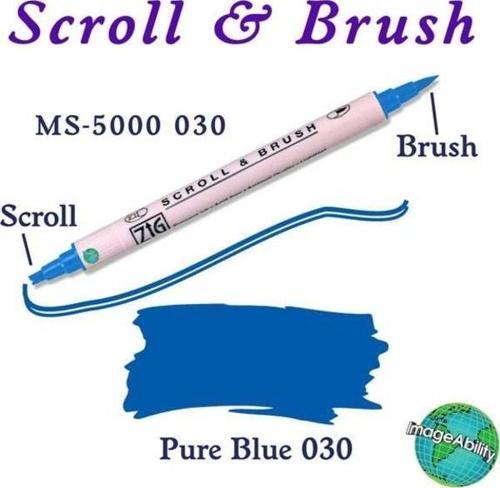 Scroll & Brush Çift Çizgi ve Fırça Uçlu Kaligrafi ve Gölgeleme Kalemi 030 Pure Blue
