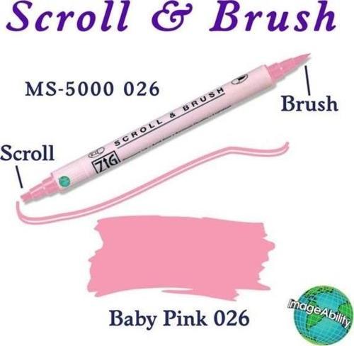 Scroll & Brush Çift Çizgi ve Fırça Uçlu Kaligrafi ve Gölgeleme Kalemi 026 Baby Pink