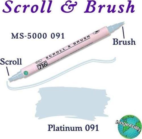 Scroll & Brush Çift Çizgi ve Fırça Uçlu Kaligrafi ve Gölgeleme Kalemi 091 Platinum