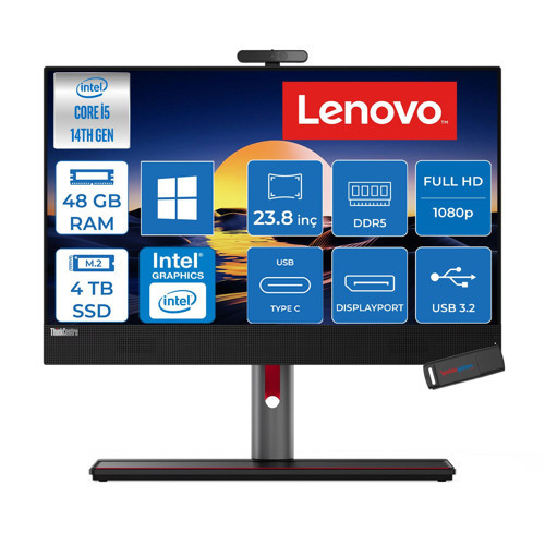 Thinkcentre M90A Gen 5 Intel® Core™ I5 14400 Upto 4.7ghz 48GB Ddr5 4tb SSD Intel® UHD Graphics 770 23.8" Fhd IPS 99%srgb WIN11HOME Allınone Bilgisayar TC12SKS50800H20+ZETTAUSBBELLEK