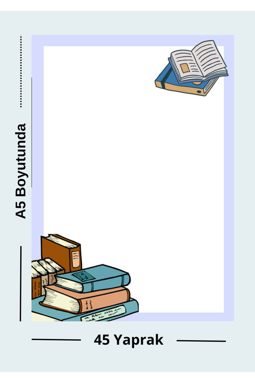 A5 Boyutunda Kitap Desenli Not Defteri – 45 Yaprak