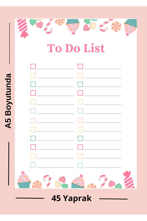 Tatlı Temalı To Do List A5 Bloknot | 45 Yaprak