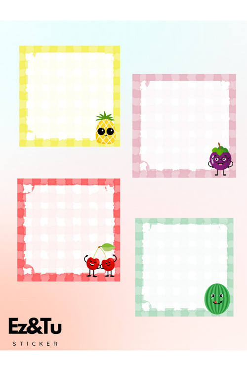 8X8 Sevimli Meyveler Karpuz,Kiraz,Ananas Ve Böğürtlen Desenli