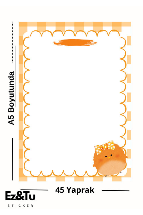 Sevimli Civcivli A5 Defter – 45 Yaprak | Portakal Tonlarında Cute Tasarım.