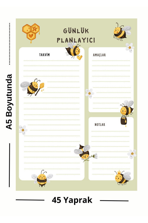 Arı Temalı Günlük Planlayıcı Not Kağıdı | A5 Blok - 45 Yaprak"