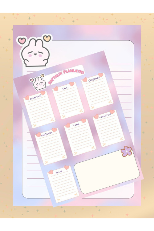 Minik Tavşanlı Setimiz A4 Çizgili-A5 Günlük Planlayıcılı Bloknot Notepad Okul Planner