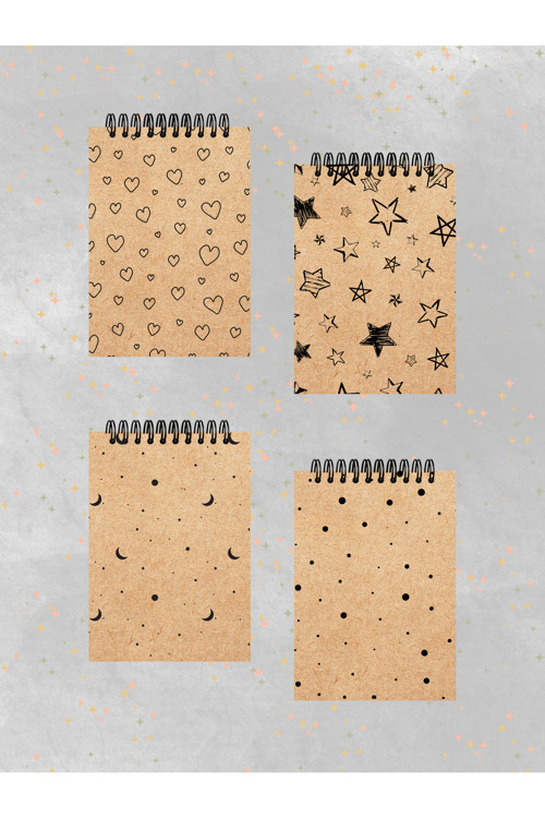 4'Lü Defter Set 10 X 13,5 Cm Çizgisiz Defter Kraft Kapak Spiralli Defter Notebook