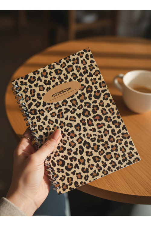 Leopar Desenli Çizgisiz Spiralli Not Defteri A5 Boyut – 60 Yaprak 120 Sayfa Tasarım Defter