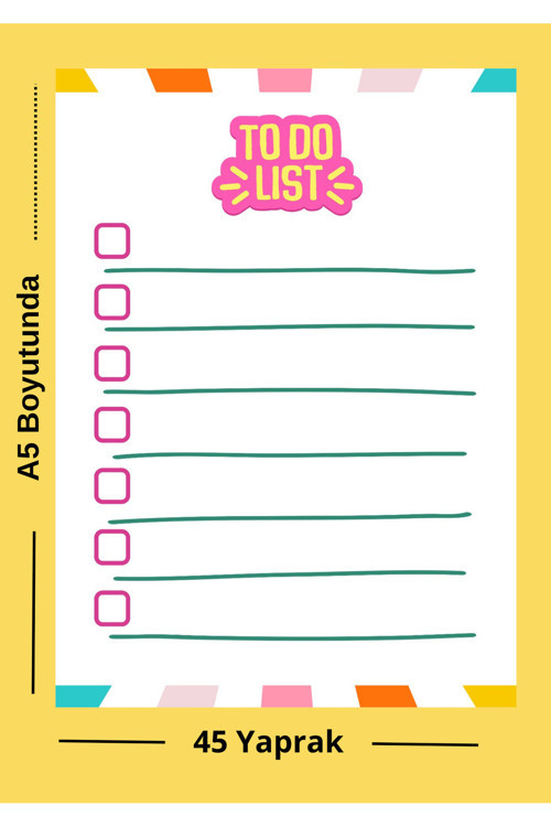 Pop Renkli A5 To Do List | Neşeli Bloknot - 45 Yaprak