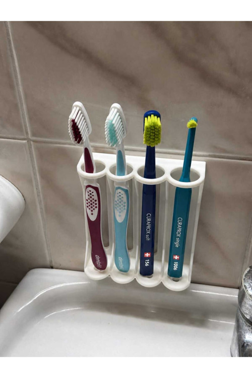 4 Bölmeli Beyaz Diş Fırçası Tutucu Stand - Pratik Banyo Düzenleyici Organizer