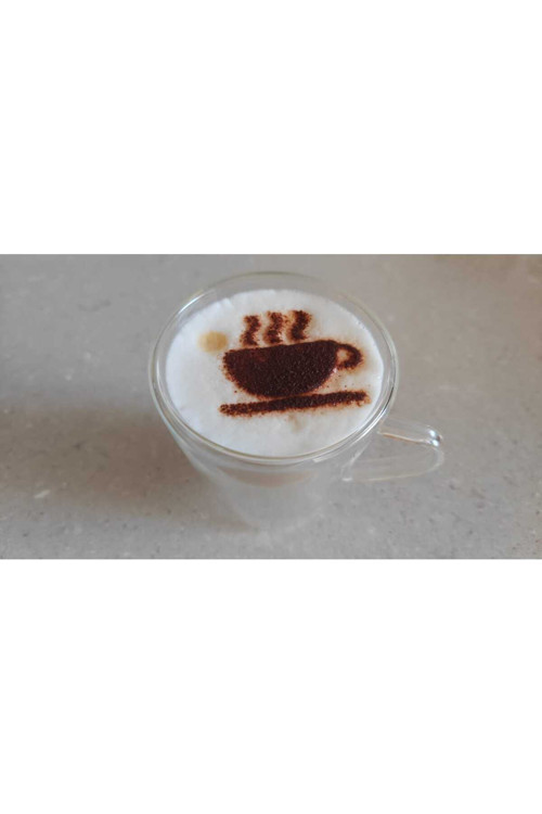 7'Li Kahve Süsleme Şablonu Seti - Latte Art Coffee Stencil Ve Özel Tasarım Standlı Set