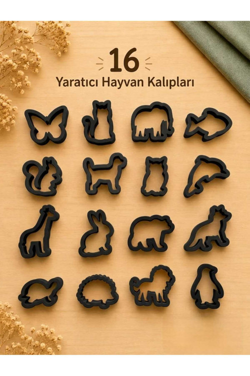 16'Lı Hayvan Figürlü Kurabiye Ve Oyun Hamuru Kalıbı Seti - Sert Plastik Kurabiye Kalıpları Bisküvi Basma Seti