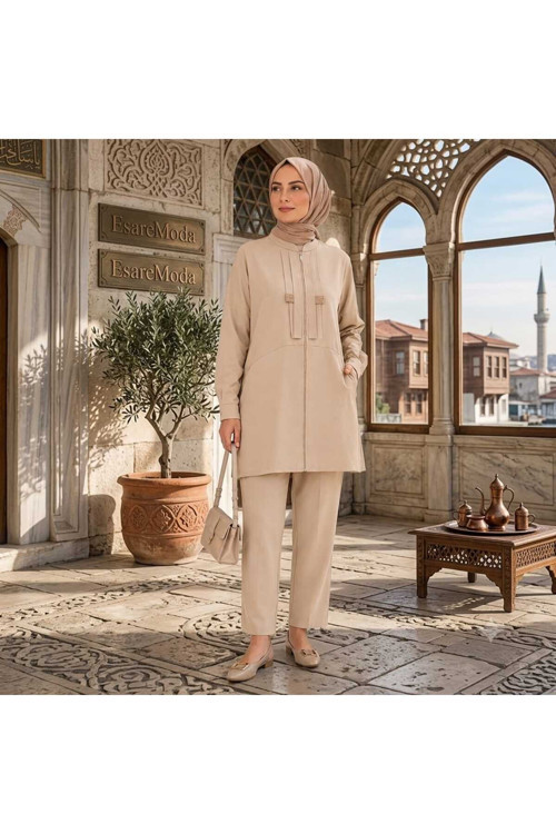 Kadın Oversize Cep Detaylı Fermuarlı Pantolonlu Takım