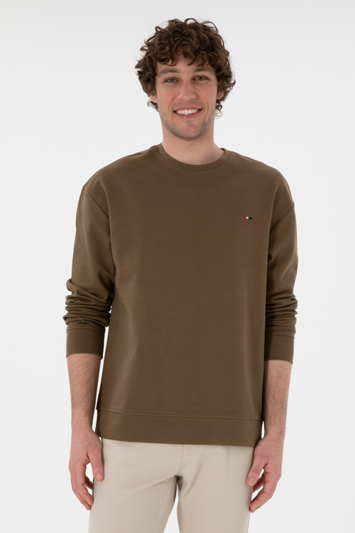 Erkek Comfort Fit Bisiklet Yaka Haki İnce Sweatshirt 50309858-VR027