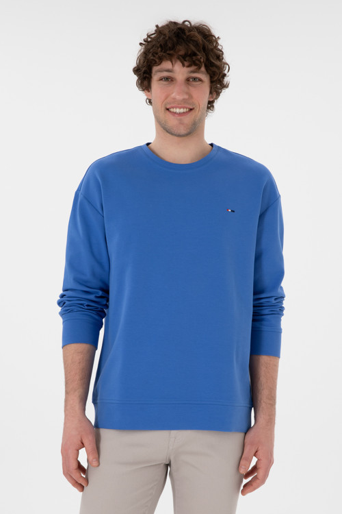 Erkek Comfort Fit Bisiklet Yaka İndigo İnce Sweatshirt 50309858-VR028