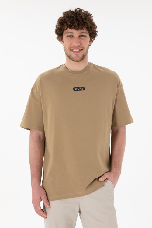 Erkek Oversize Fit Bisiklet Yaka Haki Tişört 50305923-VR027