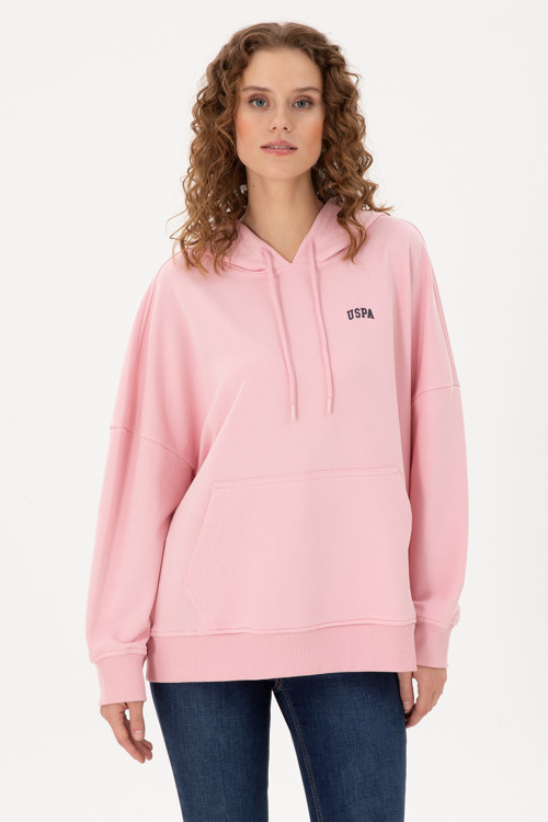 Kadın Pudra Kapüşonlu Basic Sweatshirt 50297324-VR042