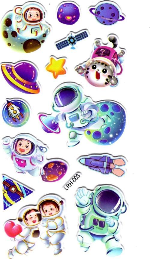 Sticker Kabartmalı Stiker Defter Planlayıcı Etiket (Lrh003)-17x9 cm- Kedi ve Astronot