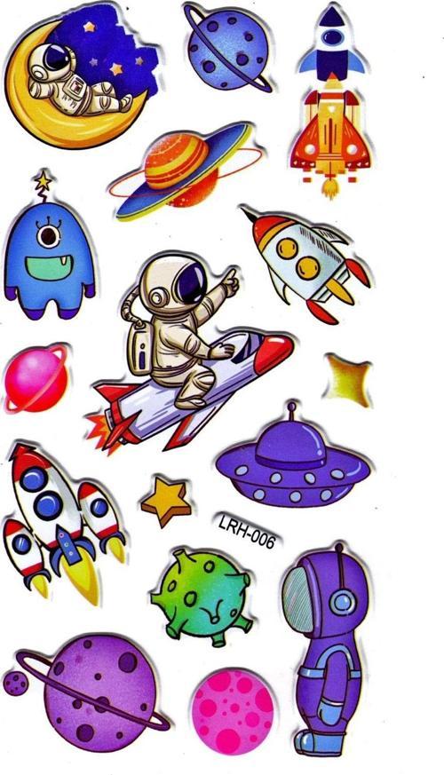 Sticker Kabartmalı Stiker Defter Planlayıcı Etiket (Lrh006)-17x9 cm- Uzay Astronot