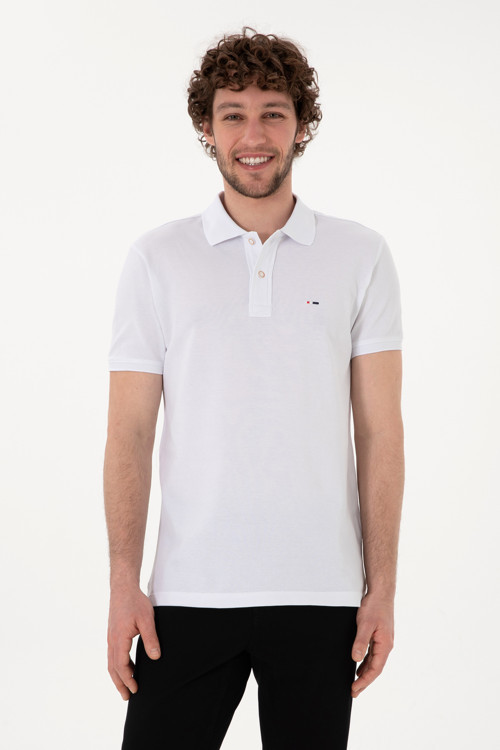 Erkek Slim Fit Polo Yaka Beyaz Basic Tişört 50297983-VR013