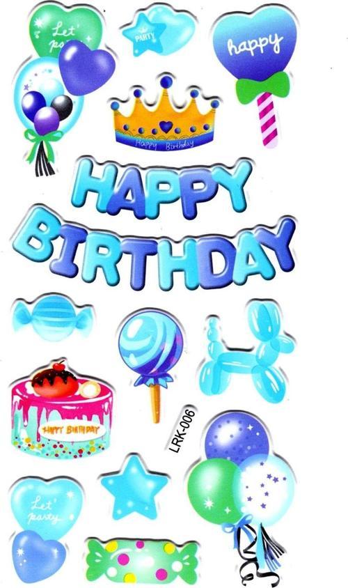 Sticker Kabartmalı Stiker Defter Planlayıcı Etiket (Lrk006)-17x9 cm- Doğum günü Mavi