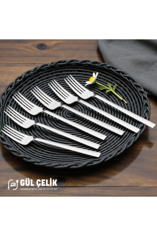 Yemek Çatalı 6'Lı Düz Sade Model Paslanmaz Çelik 18/0