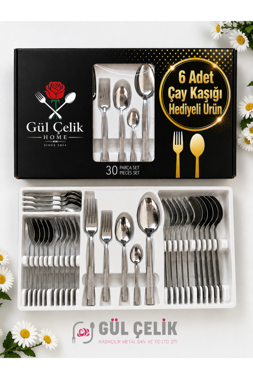 30 Parça 6 Kişilik Çatal Kaşık Seti Hasır Model Kutulu
