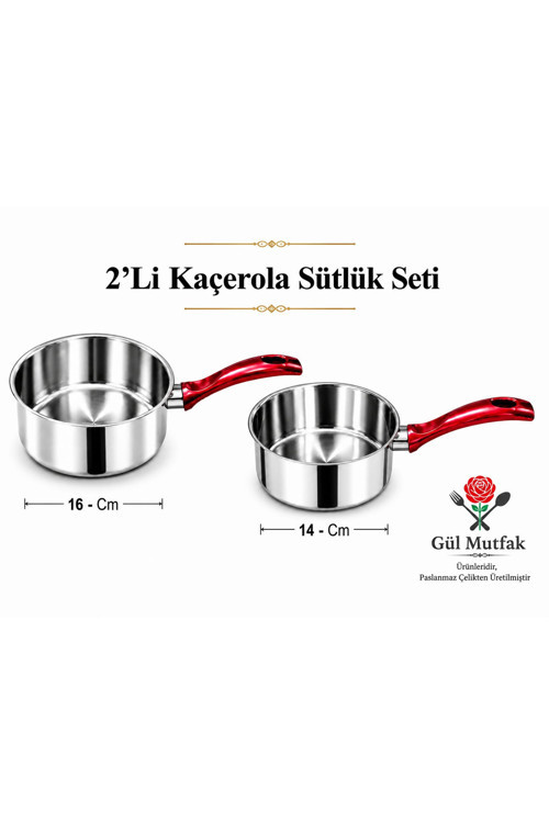 2 Li Sütlük Ve Sosluk 16 Cm 14 Cm - Çok Amaçlı Yumurta Haşlama Ve Sos Tenceresi - Paslanmaz Çelik