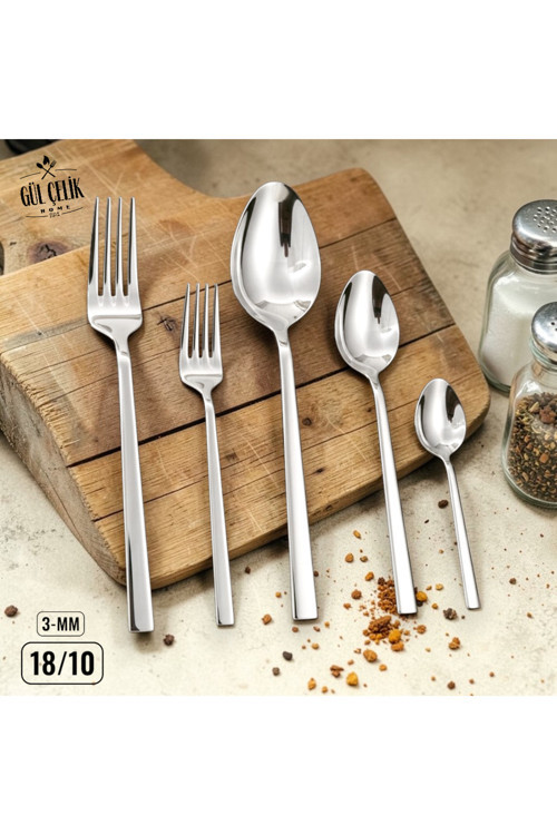 30 Parça 6 Kişilik Düz Sade Model Çatal Kaşık Seti 304 Çelik 18/10