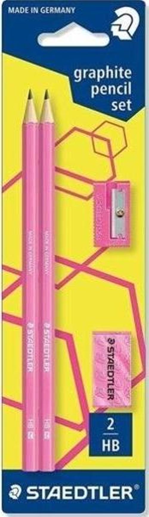 Kurşun Kalem + Silgi + Kalemtıraş Seti NEON PEMBE