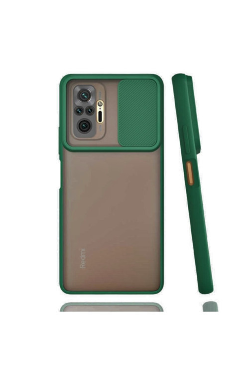 Xiaomi Redmi Note 10s - Note 10 Uyumlu Sürgülü Slayt Kamera Korumalı Renkli Silikon Kılıf