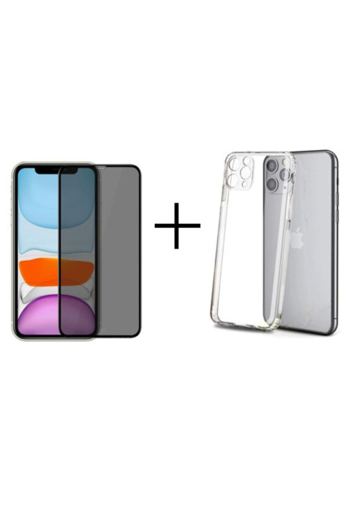Iphone 11 Pro Şeffaf Kılıf Tıpalı Ve Hayalet Siyah Tam Kaplayan Ekran Koruyucu