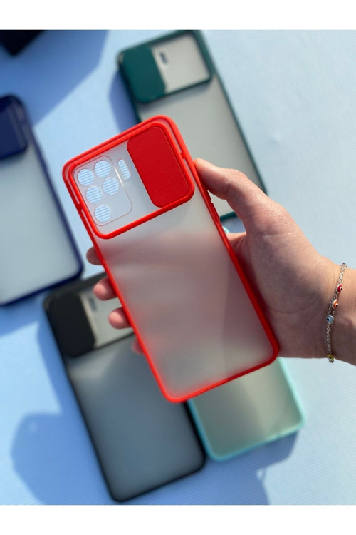 Oppo Reno 5 Lite Kamera Sürgülü Kılıf Kırmızı