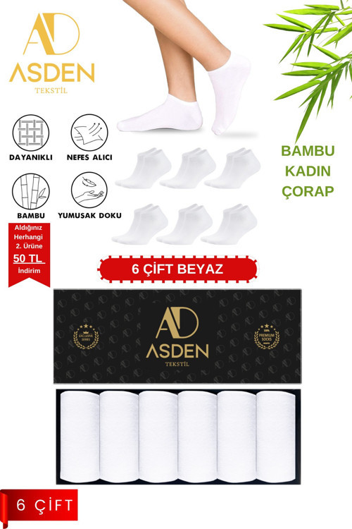 Bambu Kadın Patik Çorap Siyah 6'lı, Yıkamalı, Burun Dikişsiz