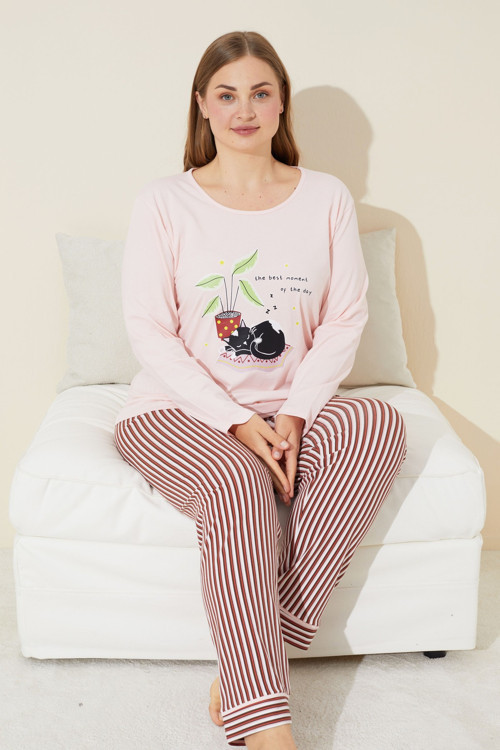 Pamuklu Curve Büyük Beden Battal Boy Örme Pijama Takım 24240672
