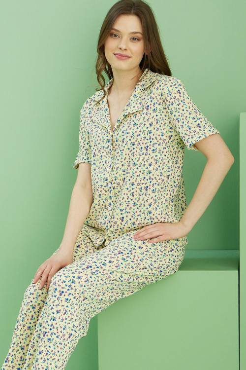Bürümcük Krınkıl Kumaş Örme Düğmeli Pijama Takım25118565