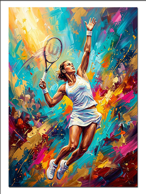 Renkli Tenis Oynayan Kadın Spor Dekoratif Kanvas - Mdf Ahşap Tablo