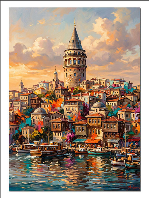 Galata Kulesi Ve İstanbul Manzara Dekoratif Kanvas - Mdf Ahşap Tablo