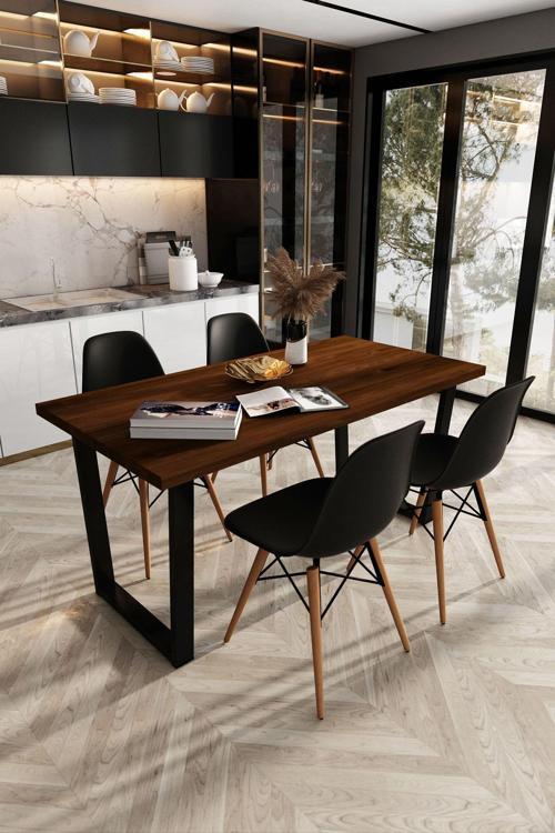 Beril Masif Ceviz Renk 140x70 Sandalyeli Masa Takımı CPT7361-140