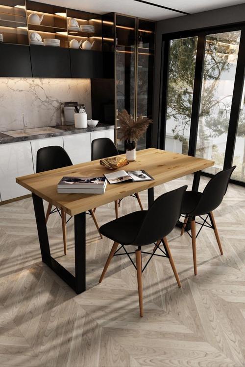 Beril Masif Natural Renk 180x80 Sandalyeli Masa Takımı CPT7663-180