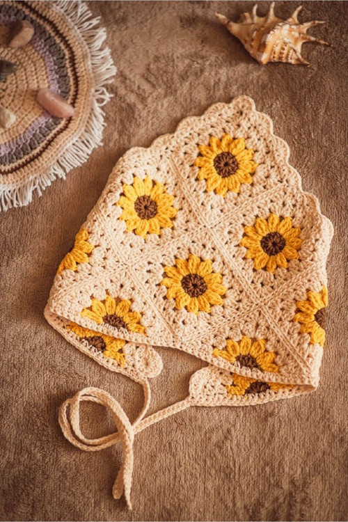 Kadin ayçiçeği bandana örgü bandana