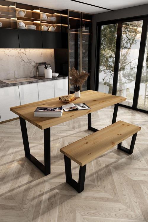 Eylül Masif Natural Renk 180x80 Banklı Yemek Masası CPT7671-180