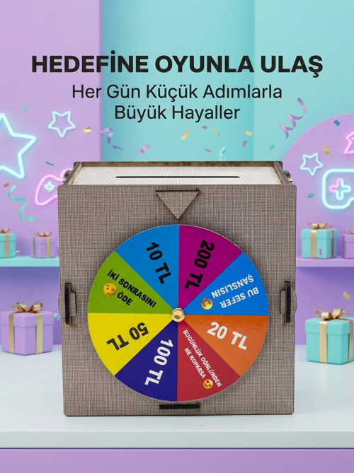 Şans Çarklı Hediyelik Tasarruf Kutusu Eğlenceli Para Biriktirme Oyun Dekoratif Ahşap Kumbara
