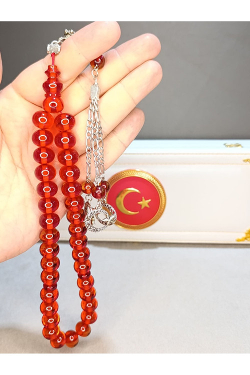 ATEŞ KEHRİBAR TESBİH BÜYÜK BOY USTA YAPIMI